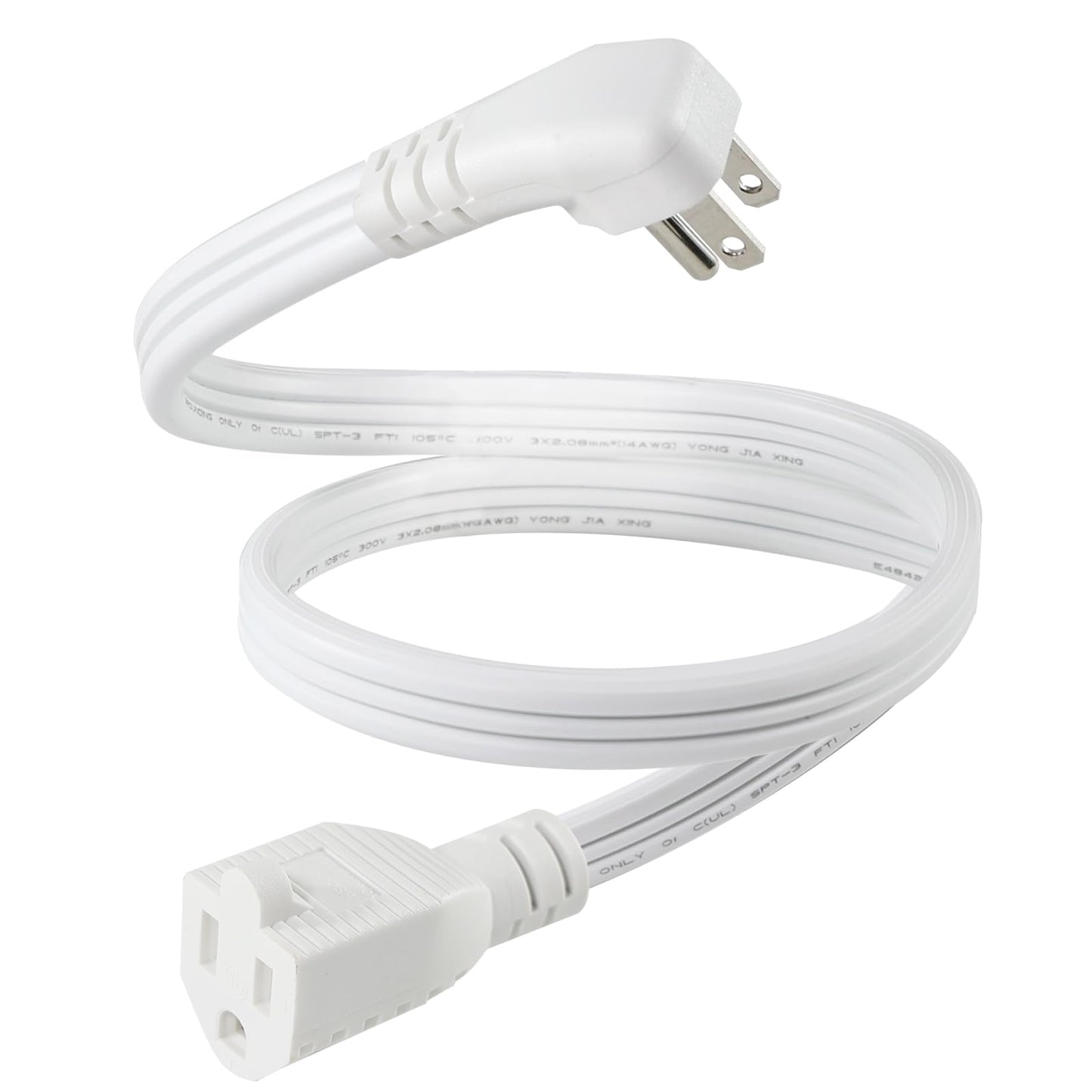 White Flat Wall Plug Extension Cord 2FT- Heavy Duty 3Prong Grounded Low Profile Major Appliance Extension Cord, SPT-3 14AWG Wire Flat Head Male to Female Extender for Air Conditioner, Refrigerator