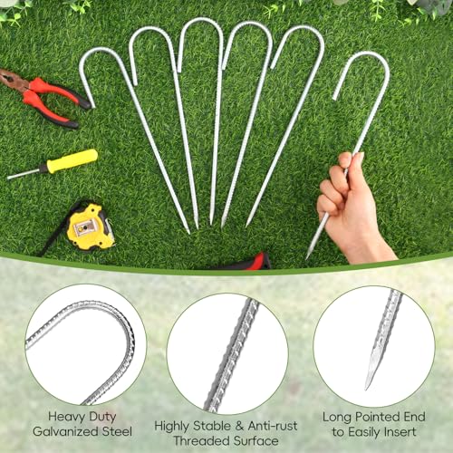 12 Inch J Hook Metal Tent Stakes - 6 Pack Silver