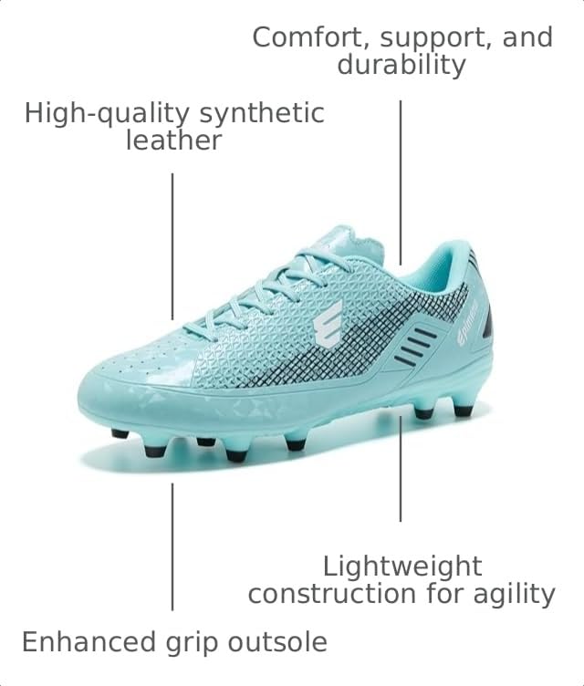 EPIMENO Women's & Men's Lightweight Soccer & Rugby Cleats, Aqua Blue/Black, Size 8 Women / 6.5 Men