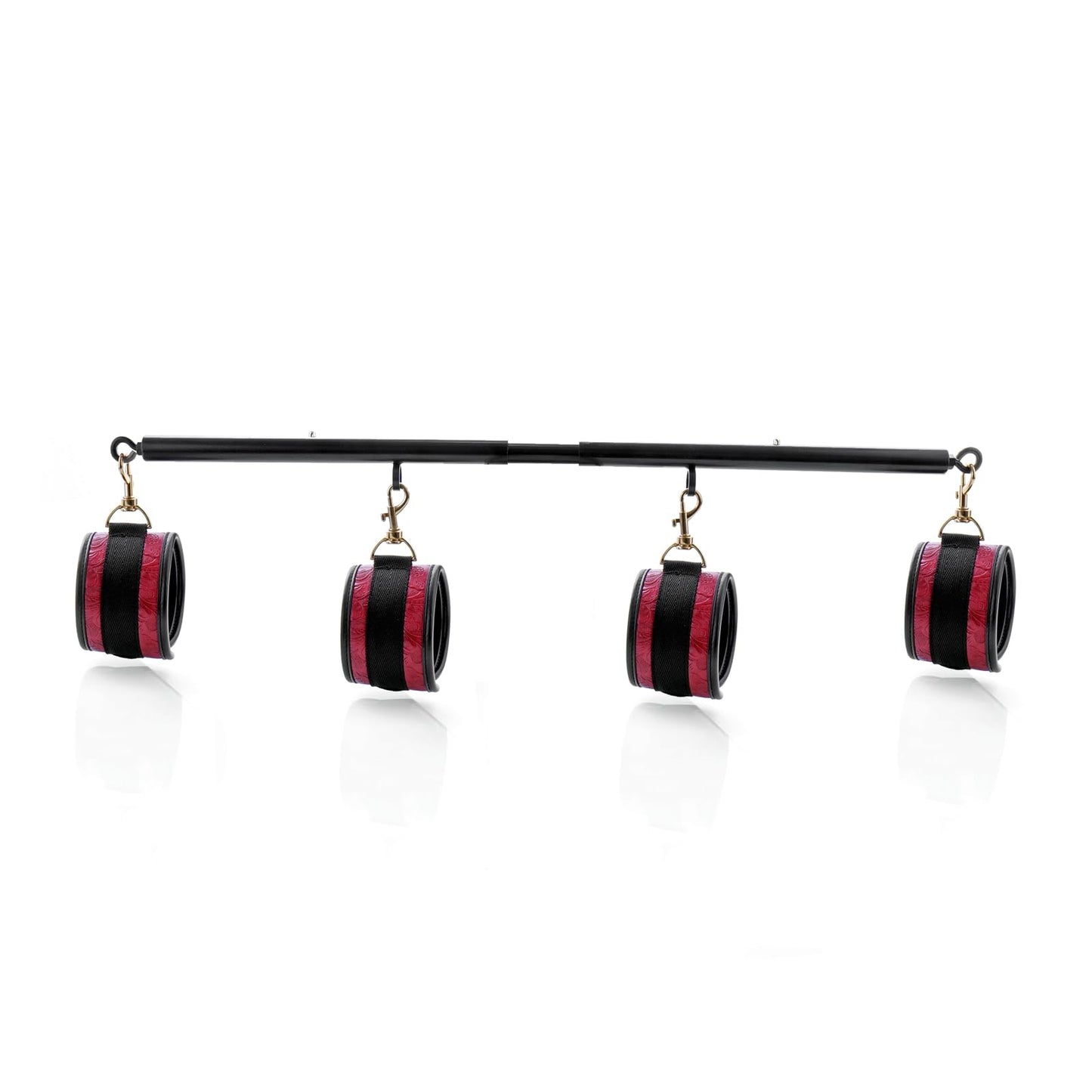 Heavy Duty Stainless Steel Expandable Black Spreader Bar with 4pcs PU Embossed Red Detachable Adjustable Straps,Workout Bar for Home Indoor Gym Training Kit
