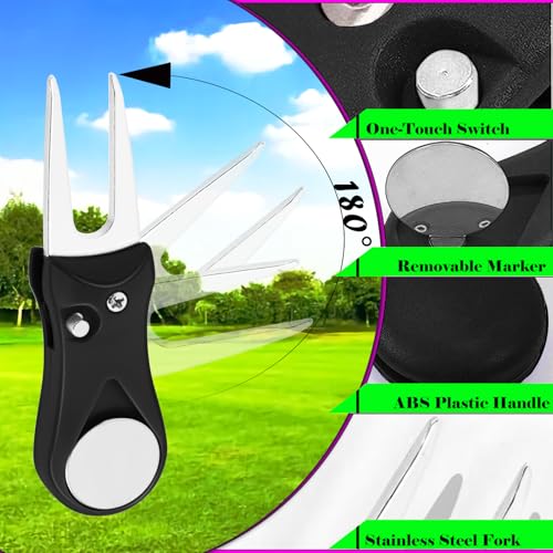 Foldable Stainless Steel Golf Divot Tool with Magnetic Marker - 2 Pack