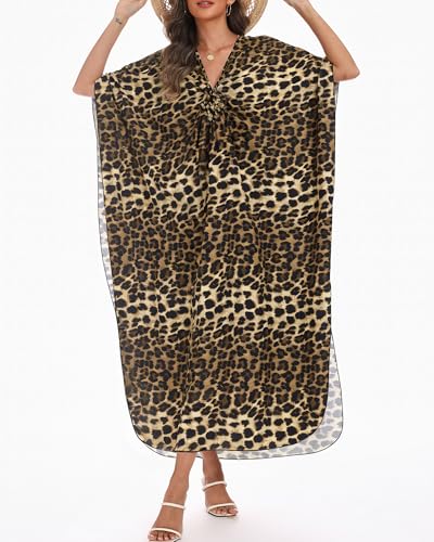 Bsubseach Women's Leopard Print Kaftan Dress Plus Size Beach Coverup
