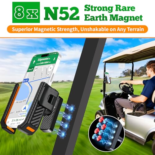 Yellow and Black Magnetic Golf Cart Phone Holder – 360° Rotation, Tool-Free Mount, Fits All Phones 4-7"