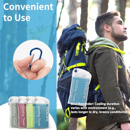 Cooling Towels 4-Pack - Microfiber Neck Wraps, 40"x12" - Blue, Grey, Green, Pink
