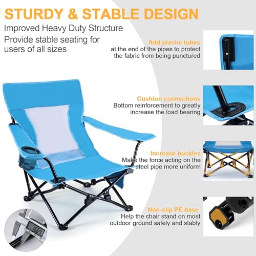Joyfair Blue Beach Camping Folding Chair for Adults 2-Pack, Lightweight & Portable