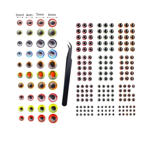 Fishing Lure Eyes Assortment Kit with Tweezer - 366pcs Orange, Silver, Red