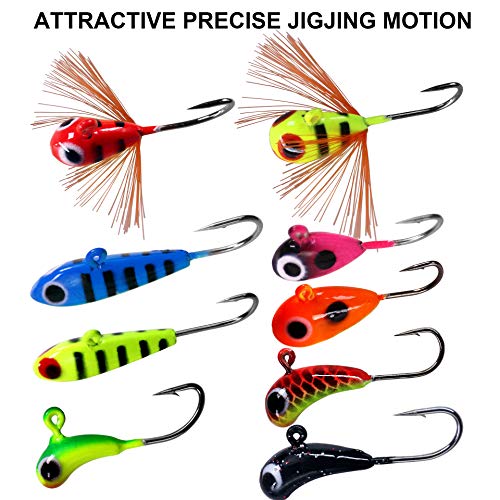 Ice Fishing Jigs Kit - Glow Lure Heads for Panfish & Walleye - Color D-9pcs