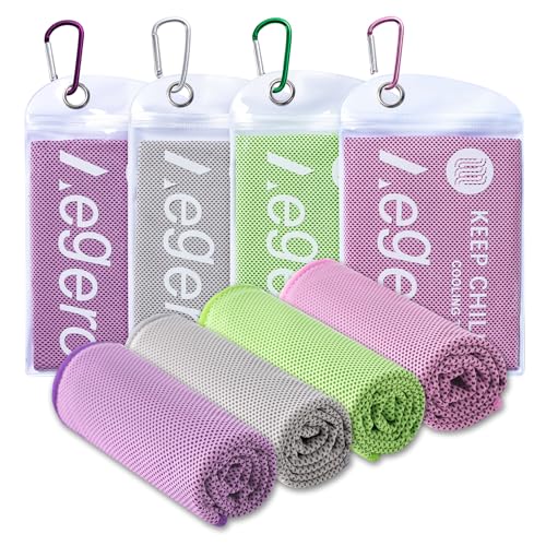 Cooling Towel 4-Pack - Soft & Breathable Neck Wraps, 40x12 in Purple/Green/Pink/Grey