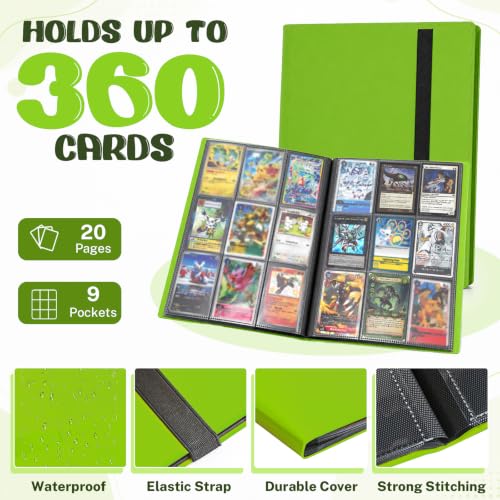Trading Card Binder - 9 Pocket Album for 360 Cards, Apple Green