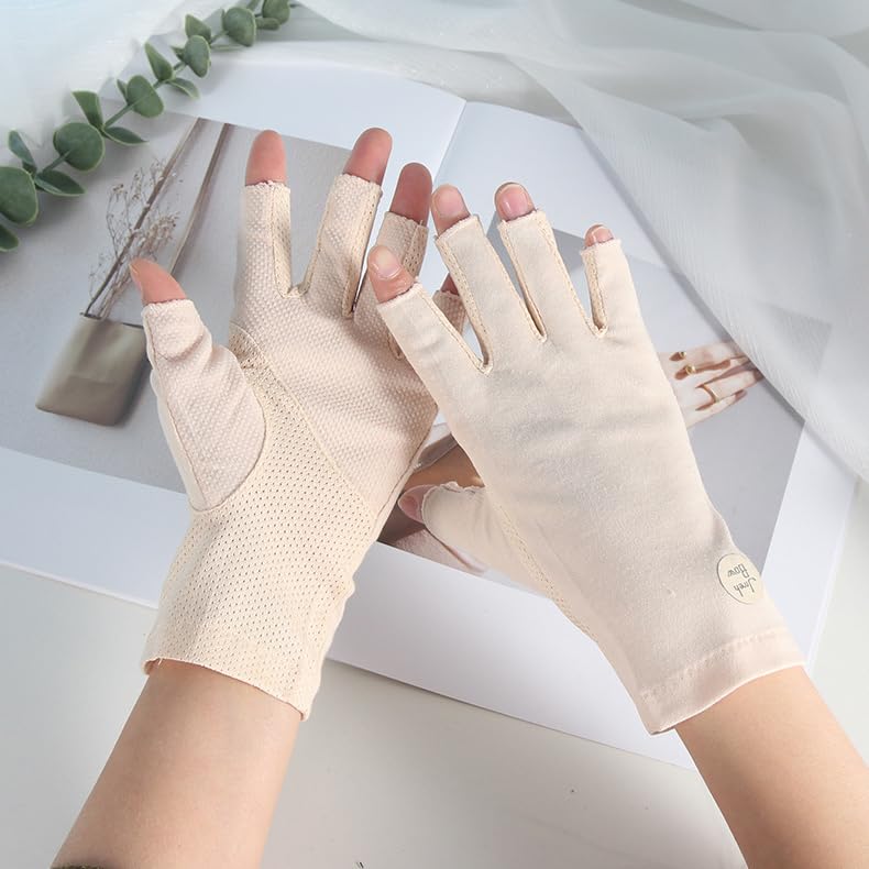 Women's UV Protection Sunblock Gloves - Non-Slip Touchscreen - Apricot 1