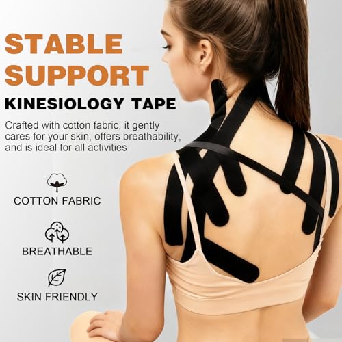 Kinesiology Tape - 2 Rolls (2in x 16.4Ft) - Waterproof, Hypoallergenic Athletic Tape for Muscle Support - Beige & Black