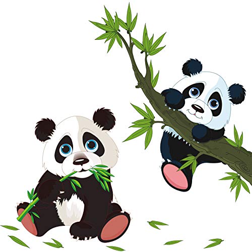 Amaonm Removable Cartoon Panda on The Tree Branch Kids Room Wall Stickers 3D Peel Stick DIY Nursery Art Decor Wall Decals Baby Sticker Girls Decal Bathroom Bedroom Living Room Decoration Decal