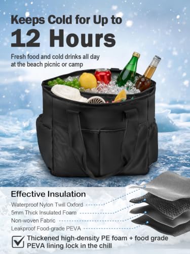 Odoland 2-in-1 Beach Cooler Bag 24 Can + 13L Dry Storage, Black, 26L Capacity