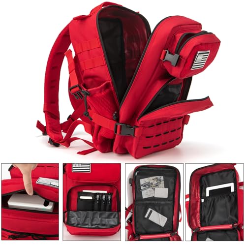QT&QY 25L Red Military Tactical Backpack with Molle Webbing & Bottle Holder