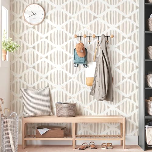 Modern Beige and White Wallpaper 17.3"¡¿80" Geometric Stripe Peel and Stick Wallpaper Contact Paper Removable Self Adhesive Vinyl Wall Paper for Living Room Bedroom