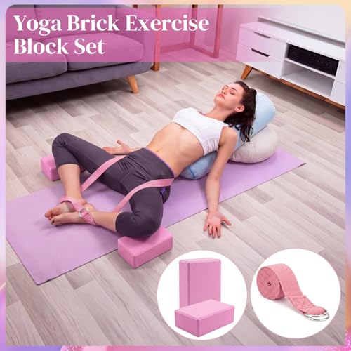 9-Piece Yoga Set with Blocks, Knee Pads, Socks & Bag - Pink