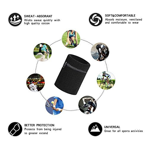 Sports Zipper Wristband - 2-Pack Solid Color Wrist Wallets