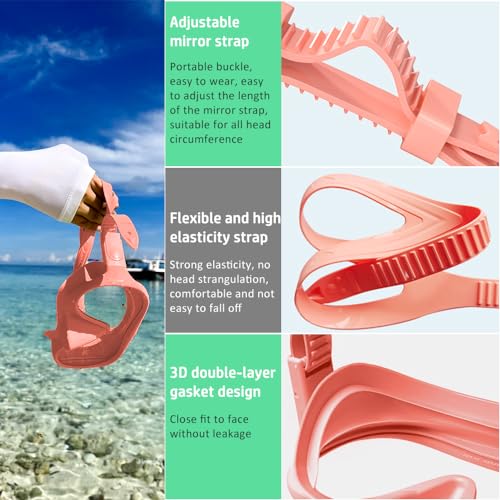 KLERICER Pink Snorkel Set for Adults - 180° Panoramic Anti-Fog Frameless Mask & Snorkel