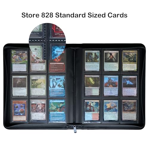 Black Rayvol 9-Pocket Card Binder for 828 Trading Cards - Side Loading, Ringless, Water-Resistant, Zippered Collection Album