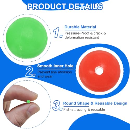 Green 10mm Glow Fishing Beads - 500 Pack, Durable Plastic Rig Beads