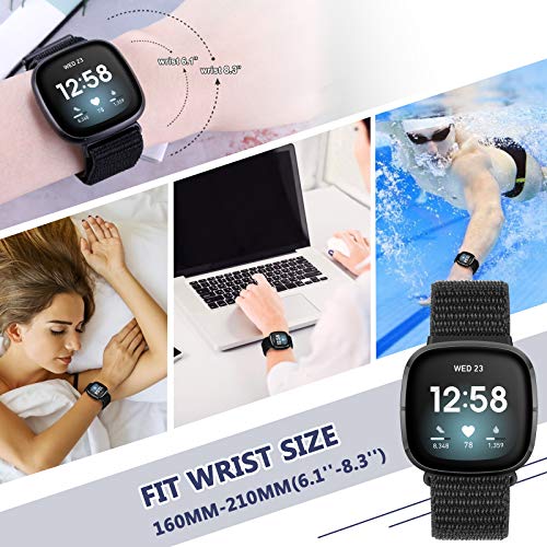 Nylon Replacement Bands for Fitbit Versa 4/Sense 2 - Dark Black