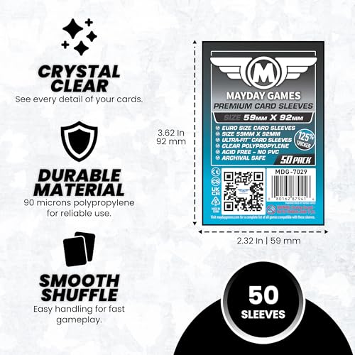 Premium Standard European Card Sleeves 59x92mm, 90-Micron Clear, 50 Pack