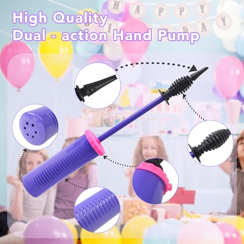 Dual Action Balloon Pump - Handheld Inflator for Latex & Foil Balloons - Purple Pump