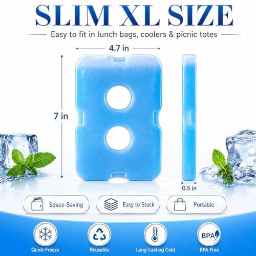 Ice Packs for Lunch Bags & Coolers - 4 Pack Blue