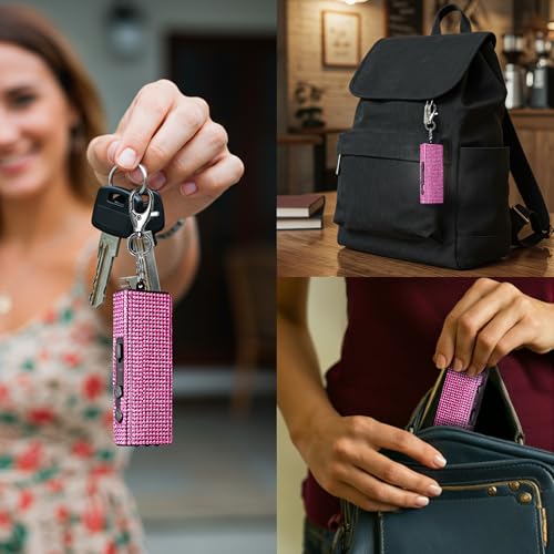 Guard Dog Security Mini Stun Gun Keychain Bling It On, Powerful Stun Gun for Women Self Defense with LED Flashlight, USB Rechargeable, Rhinestone and Compact Design