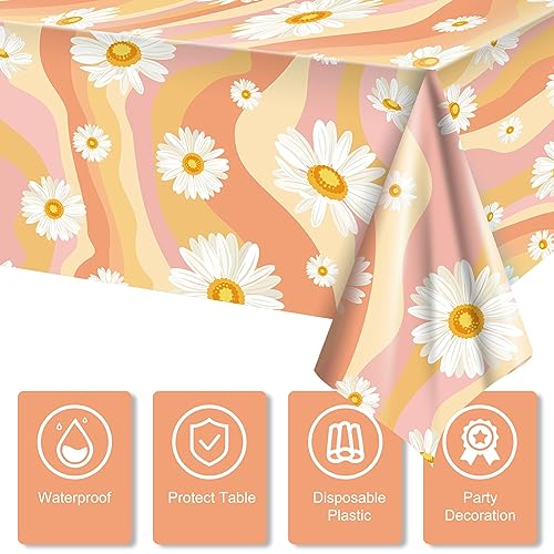 Plastic Groovy Tablecloths - 3 Pieces Hippie Daisy Rainbow