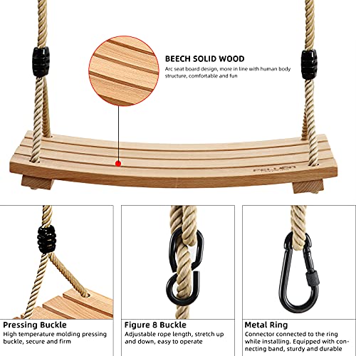 PELLOR Wooden Tree Swing Seat for Children & Adults - Burlywood, 17.7x7.9 inches, Indoor & Outdoor Rope Swing