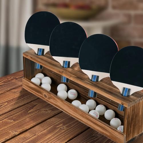 Sunix Std Rustic Wall-Mounted Ping Pong Paddle & Ball Storage Rack