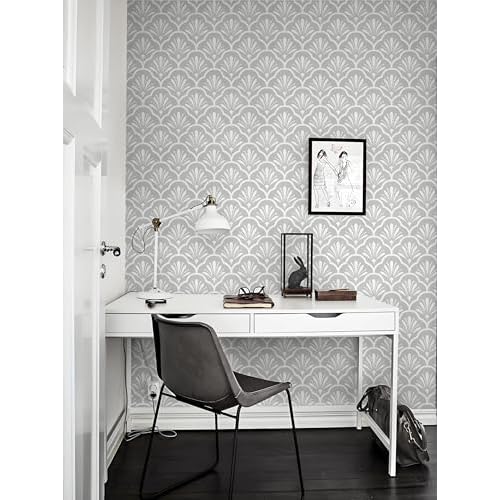 Guvana 17.32" X118" Gray and White Peel and Stick Wallpaper Geometric Contact Paper Modern Self Adhesive Wallpaper Removable Contact Paper for Bedroom Accent Wall Covering Vinyl Roll