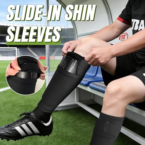 Soccer Shin Guards for Kids, Youth and Adults, Includes Optimized