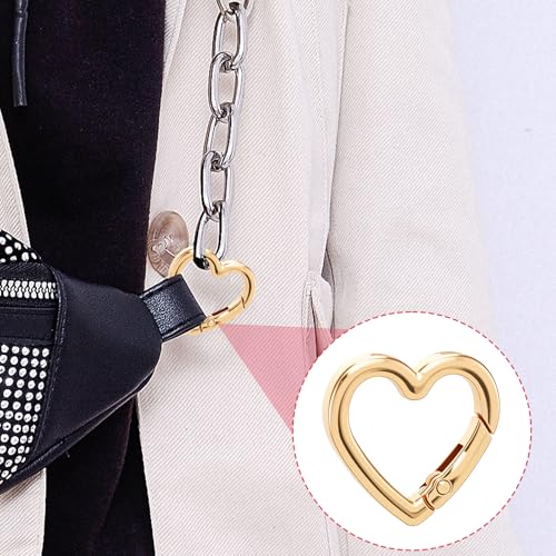 4 PCS Heart Carabiner Clips - Gold Zinc Alloy Key Ring Hooks