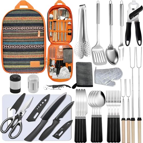 National Style 31-Piece Camping Utensil Set with Storage Bag - Camping Cooking Gear for RV, Tent, Grill