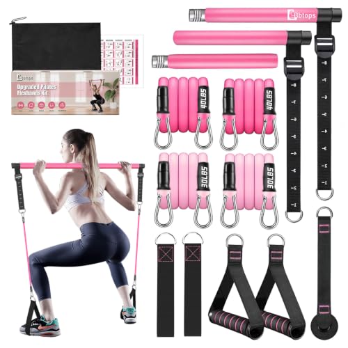 Pilates Bar Kit with Stackable Resistance Bands for Full Body Workout