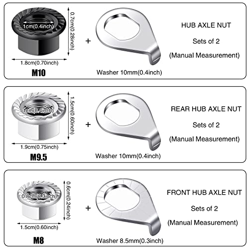 Bike Wheel Axle Nuts & Safety Washers - 12 Piece Set, 3 Sizes
