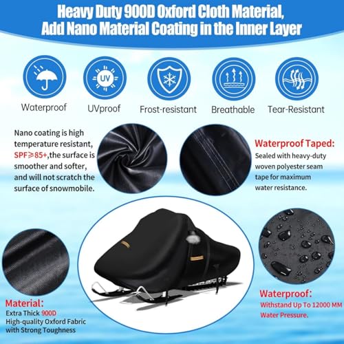 Black 900D Waterproof Snowmobile Cover 130" L x 51" W x 48" H for Arctic Cat Skidoo Yamaha