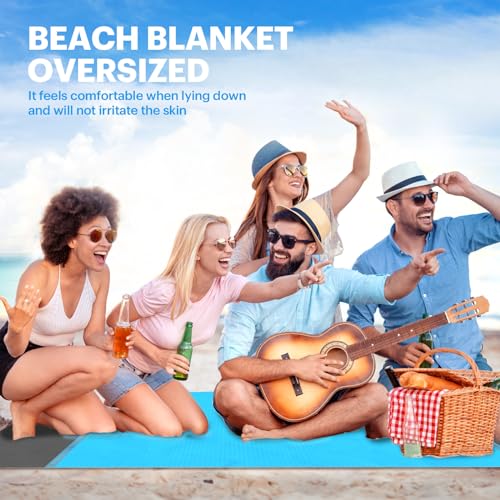 EASYFUN Beach Blanket 79x83 in Blue - Extra Large Sandproof Waterproof Picnic Mat