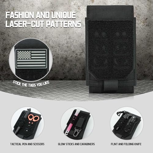 VIIDOO Black Dual Phone Pouch Tactical MOLLE Phone Case for 4-6.7" Screens