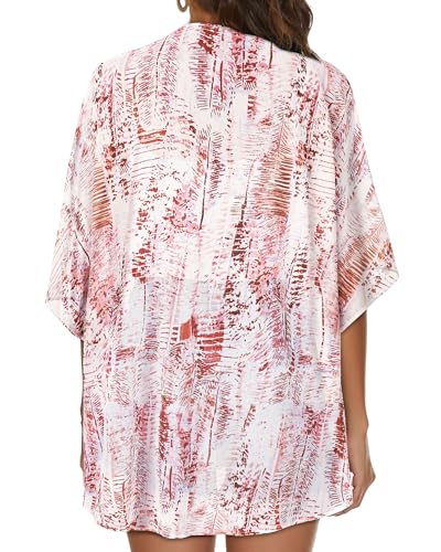 JILUVIN Women's Pink White Stripes Kimono Cardigan X-Large Beach Cover Up Summer Tops