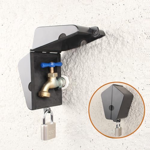 Outdoor Faucet Locking System with Padlock,Insulated Spigot Lock Cover,Garden Hose Bib Lockout,Freeze Protection,Prevents Water Theft and Stops Unauthorized Use of Water,FIT 1/2¡± & 3/4" Faucet, Black