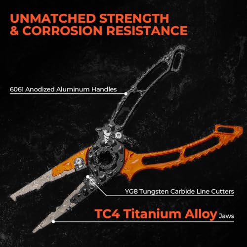 KastKing Ti-Forge Titanium Jaw Fishing Pliers Twin-Tip Split Ring Nose – Orange/Black