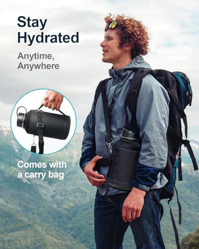 BUZIO 64oz Insulated Water Bottle Sleeve with Strap - Black, Durable & Portable