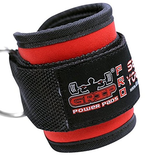 Grip Power Pads Red Pair Ankle Straps for Cable Machines Double D-Ring Adjustable Neoprene Premium Cuffs to Enhance Legs Abs & Glutes for Men & Women