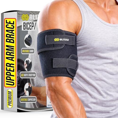 BLITZU Black Large/X-Large Bicep & Tricep Tendonitis Brace - Upper Arm Compression Wrap for Men Women