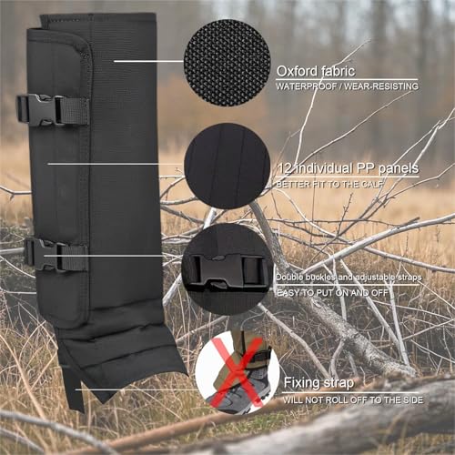 Snake Gaiters - Large Adjustable Black Protective Chaps for Outdoor Hiking & Hunting