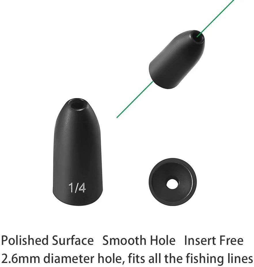 Tungsten Bullet Fishing Weights by [Brand Name] - 12 Pack Insert Free Worm Sinkers | 1/8 to 1/2 oz Sizes