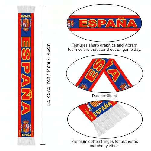 2026 World Cup Soccer Fan Scarf - Spain, Double-Sided Supporter Gift